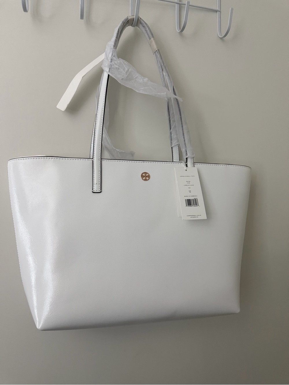 White Women's Tote Bag with Gold Accent